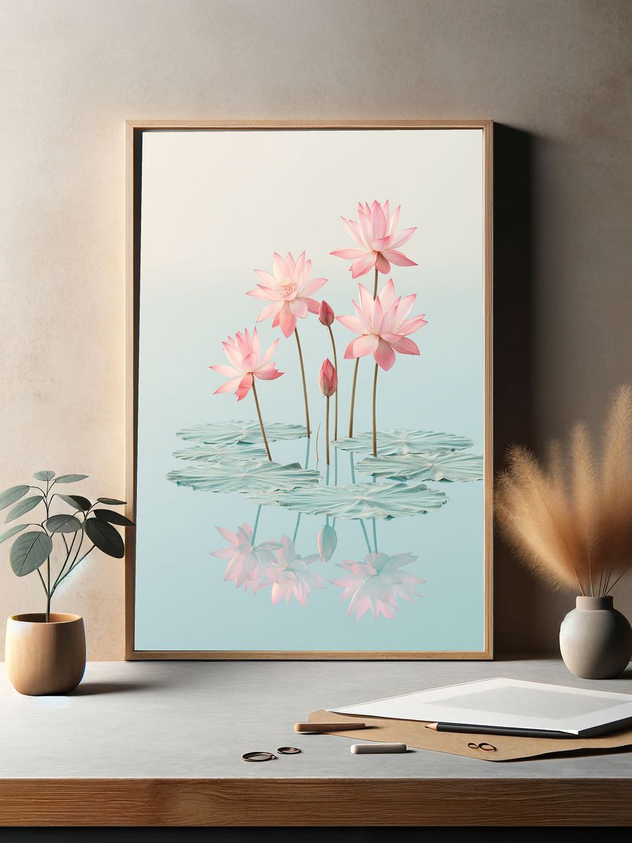Pink Lotus Bloom Print. — room view 2