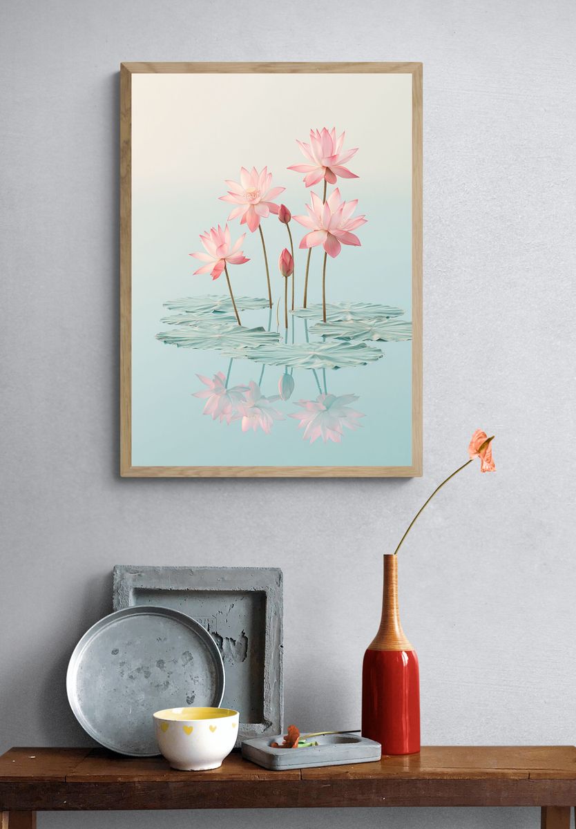 Pink Lotus Bloom Print. — room view 3