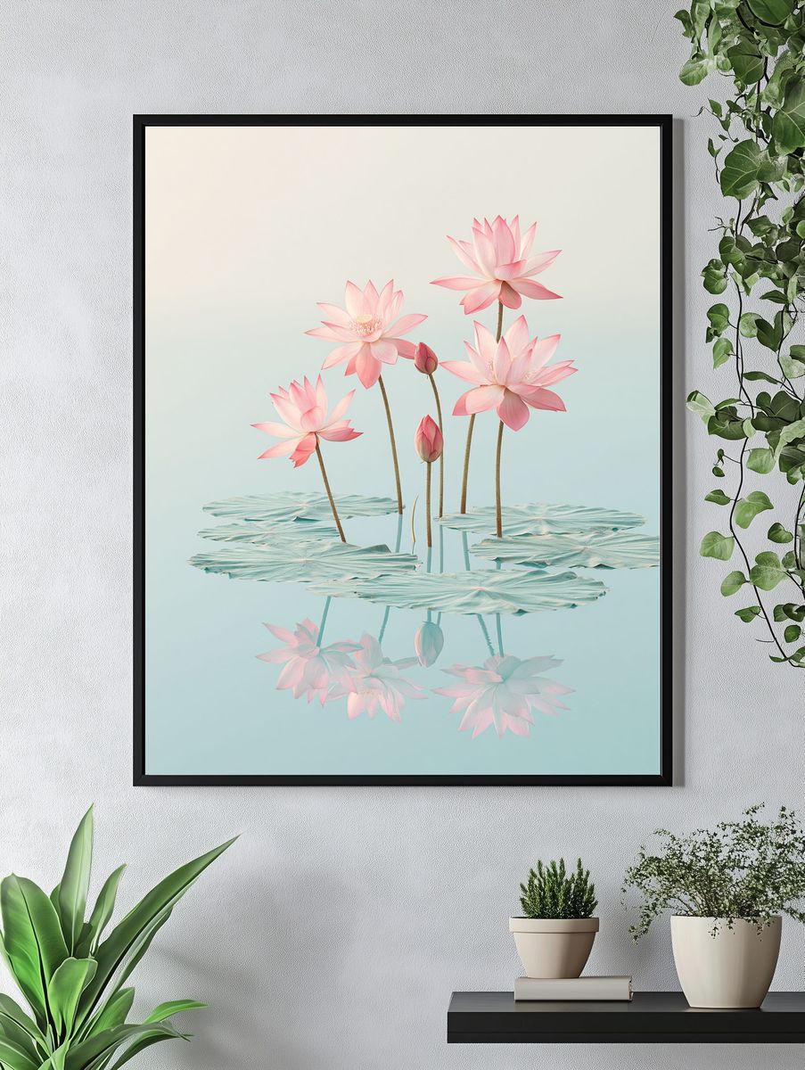 Pink Lotus Bloom Print. — room view 4