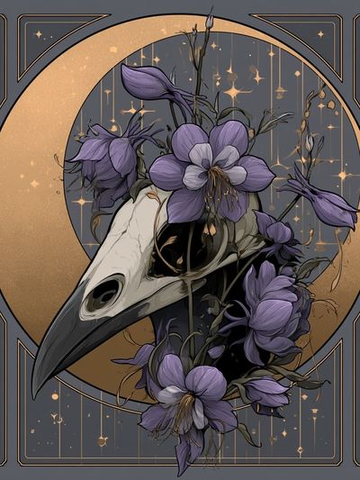 Moonlit Raven Floral Poster.