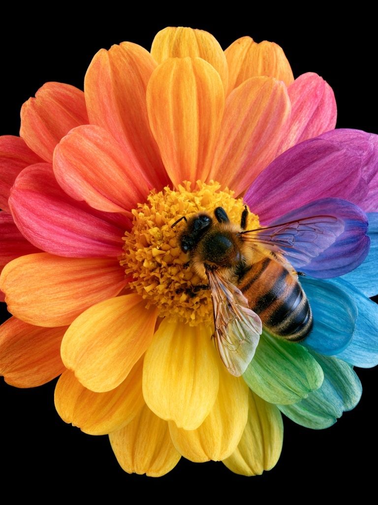Rainbow Flower Bee Botanical Print. poster detail