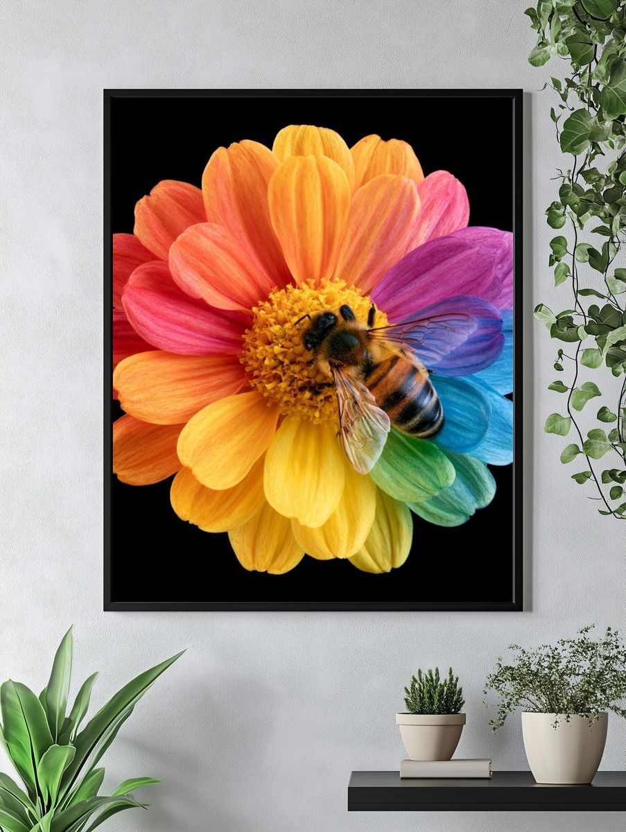 Rainbow Flower Bee Botanical Print. — room view 4