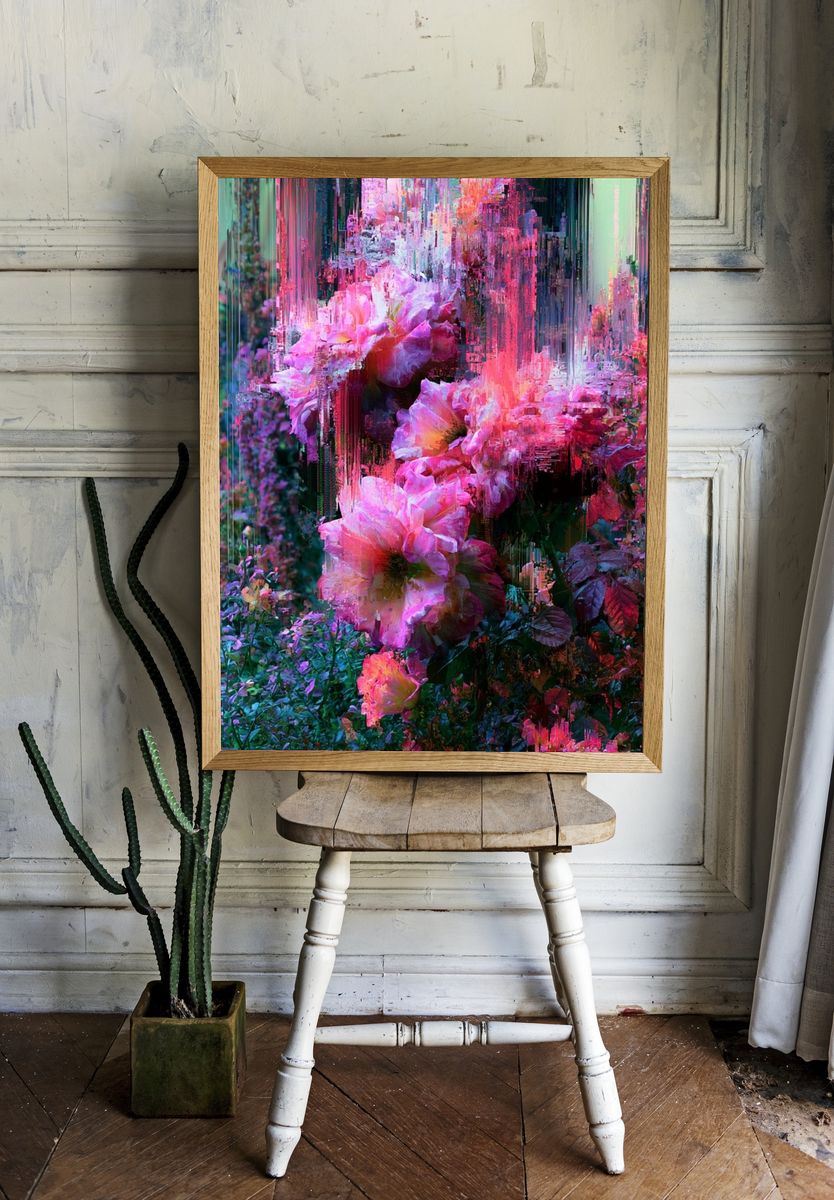 Glitch Bloom Garden Print. room preview
