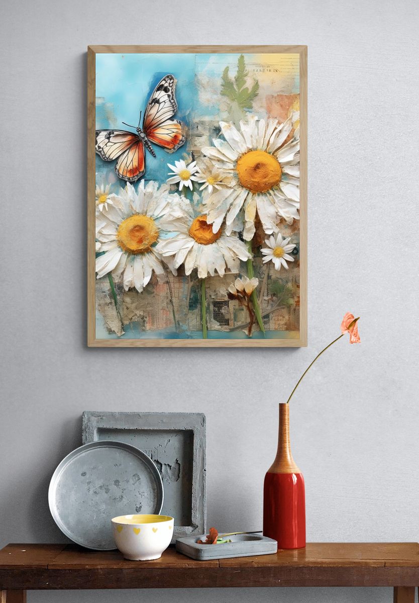Butterfly and Daisies Botanical Print. — room view 3
