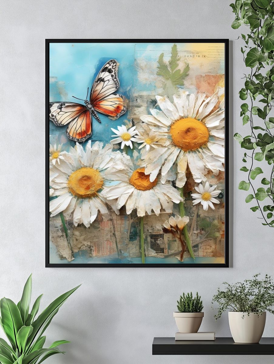 Butterfly and Daisies Botanical Print. — room view 4