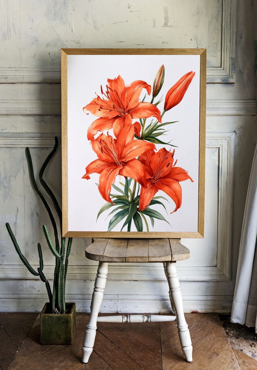 Orange Lily Watercolor Poster. — room view 1