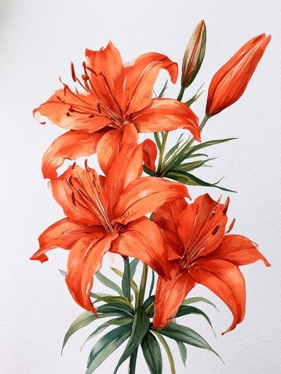 Orange Lily Watercolor Poster.