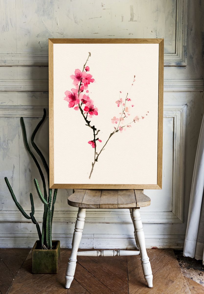 Cherry Blossom Watercolor Print. room preview