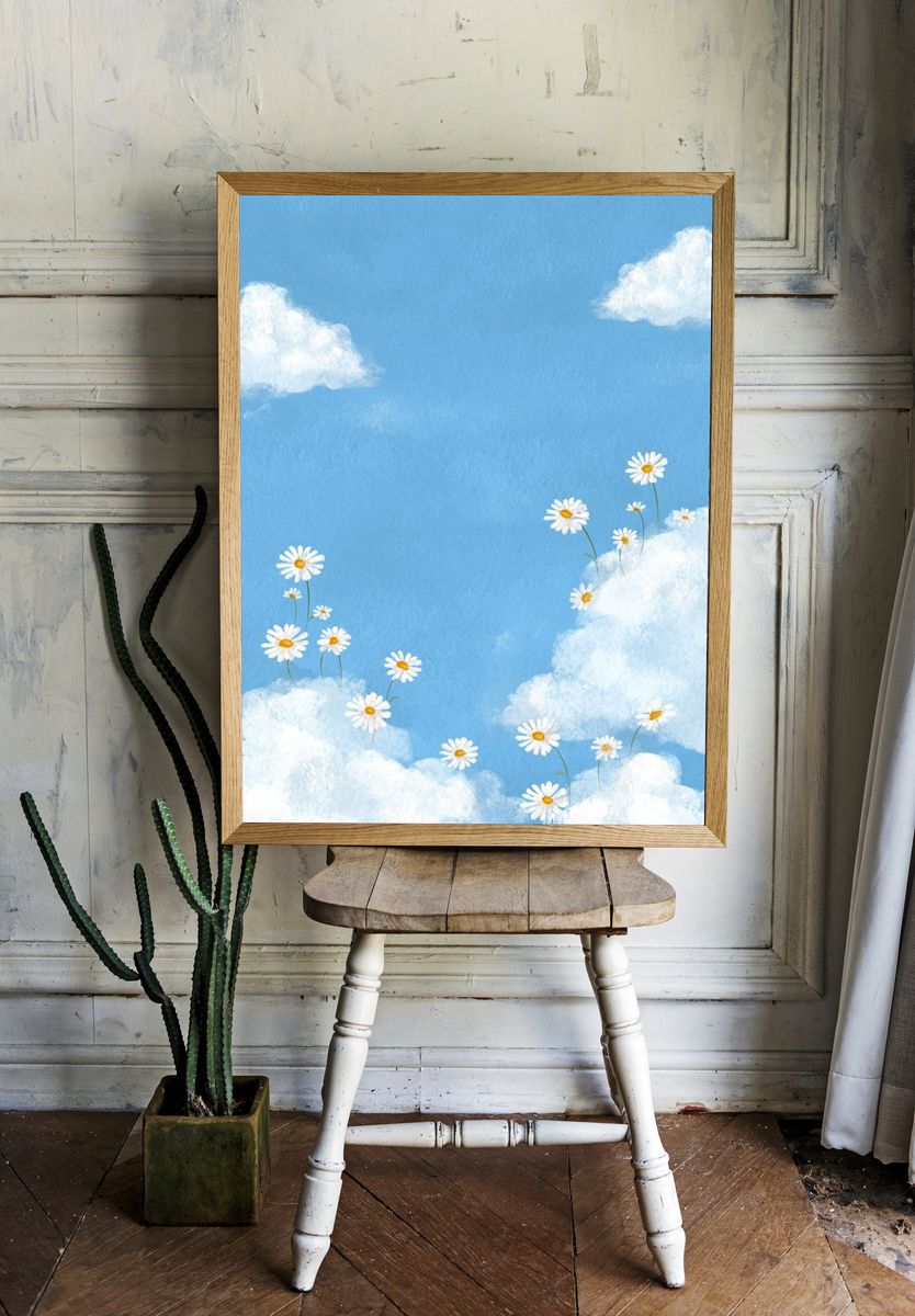 Daisy Clouds Watercolor Poster. room preview