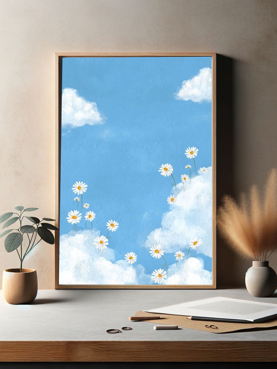 Daisy Clouds Watercolor Poster. — room view 2