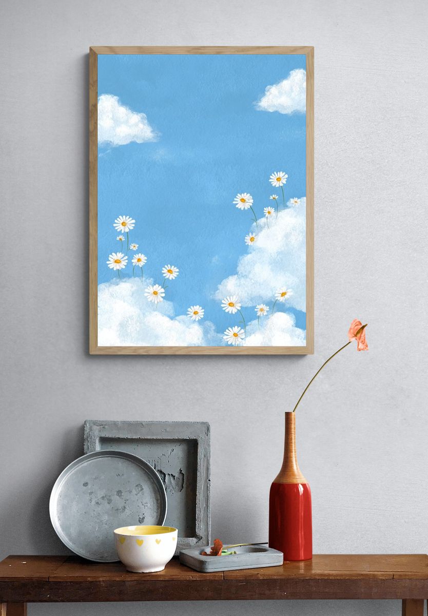 Daisy Clouds Watercolor Poster. — room view 3