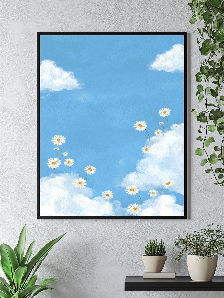 Daisy Clouds Watercolor Poster. — room view 4