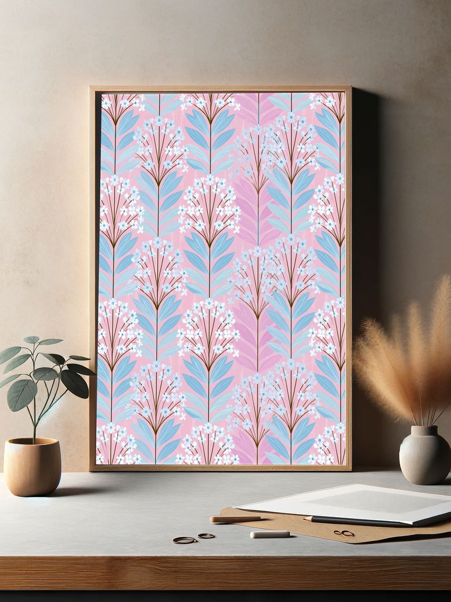Pastel Floral Pattern Poster. — room view 2