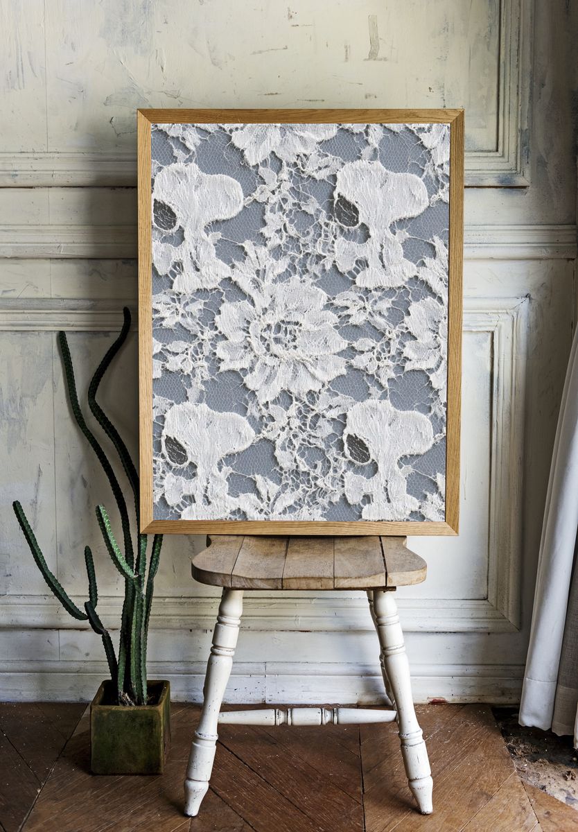White Lace Floral Pattern Print. room preview