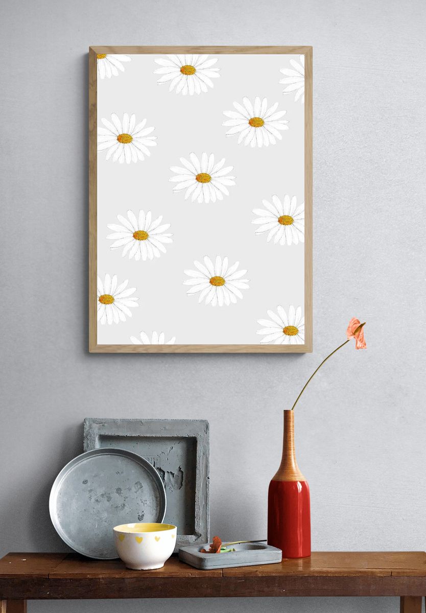 Hand drawn white flower patterned. — room view 3