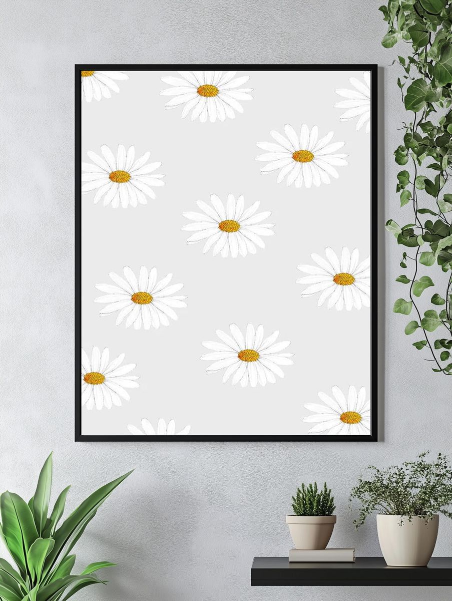 Hand drawn white flower patterned. — room view 4