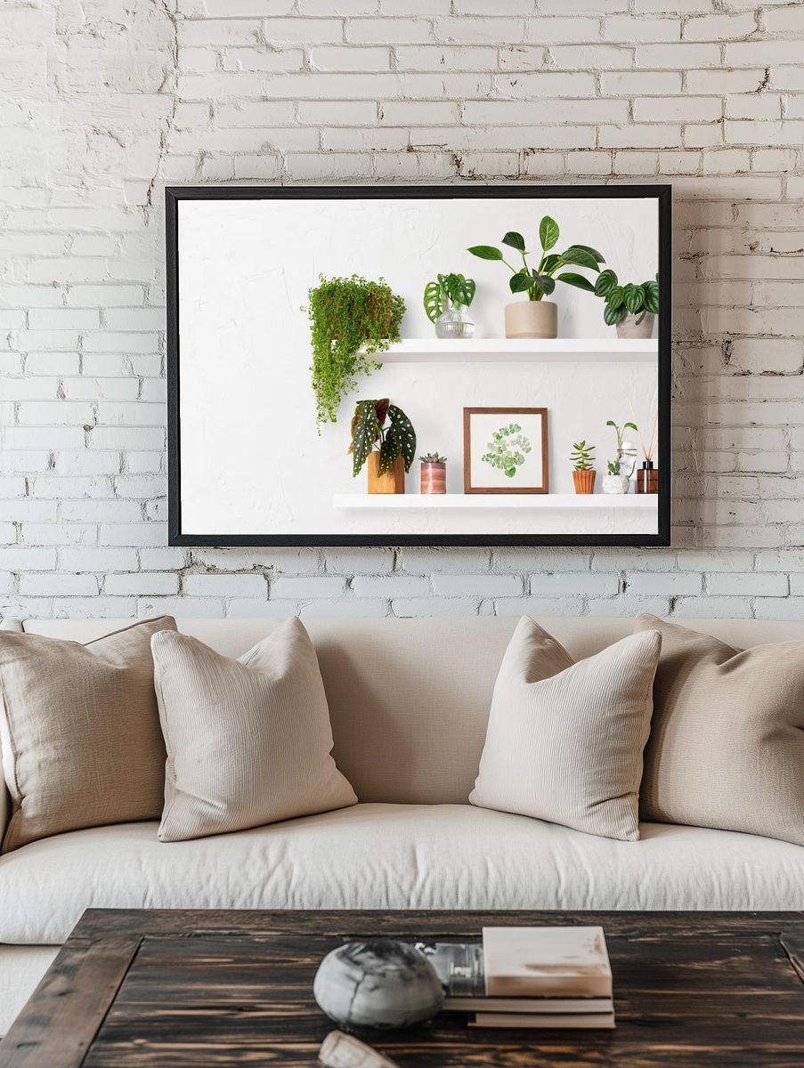 Home decor indoor plant shelf. — room view 1