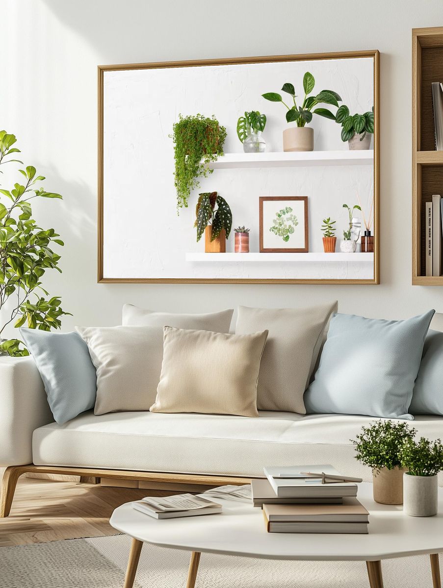 Home decor indoor plant shelf. — room view 2