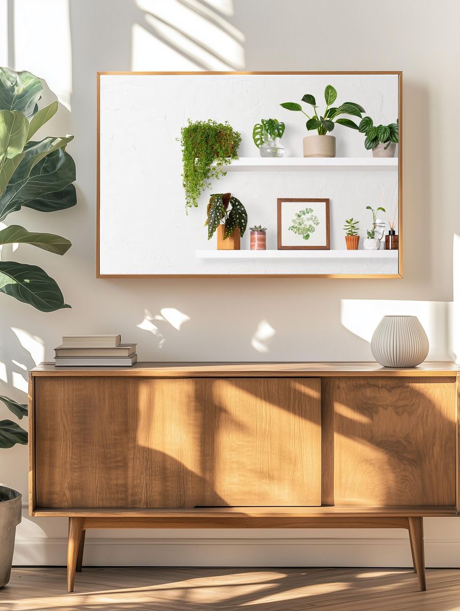 Home decor indoor plant shelf. — room view 3