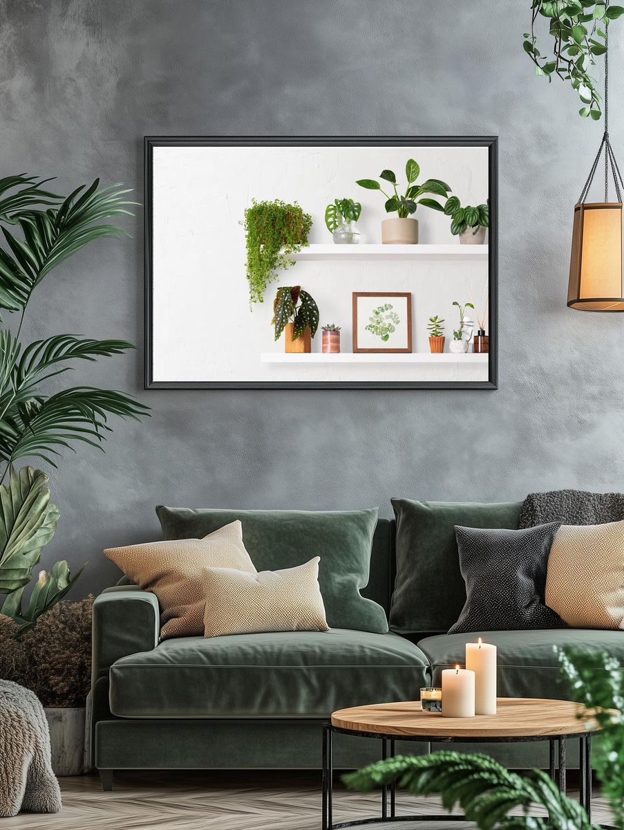 Home decor indoor plant shelf. — room view 4