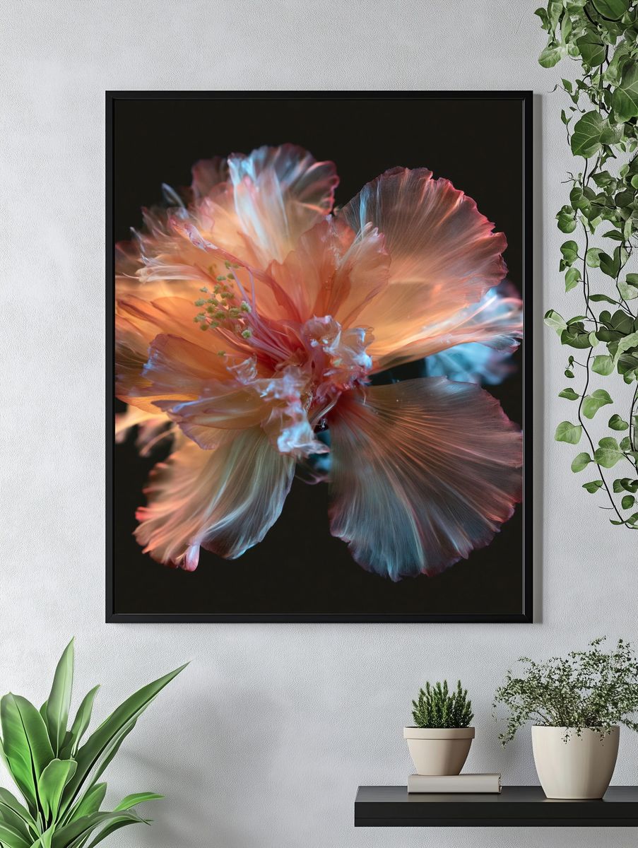 Glowing Hibiscus Bloom Photography Poster. — room view 4