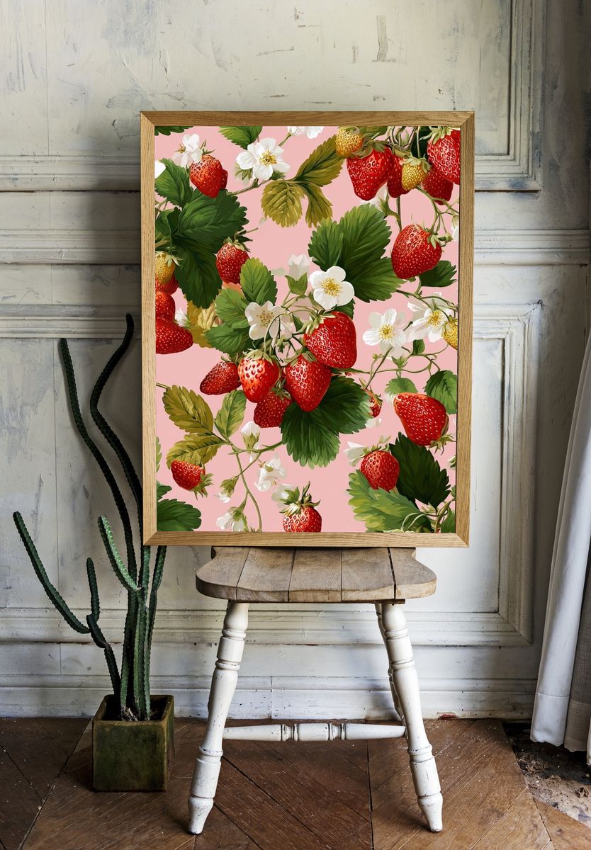 Strawberry Blossom Botanical Print. — room view 1