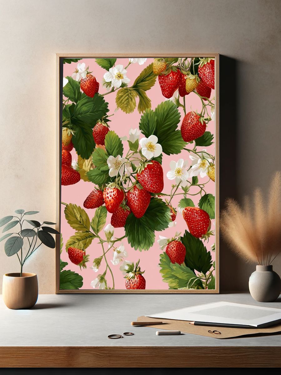 Strawberry Blossom Botanical Print. — room view 2