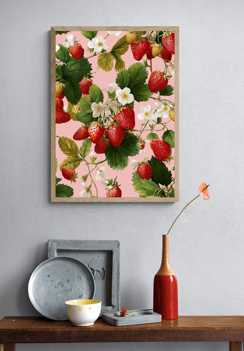 Strawberry Blossom Botanical Print. — room view 3