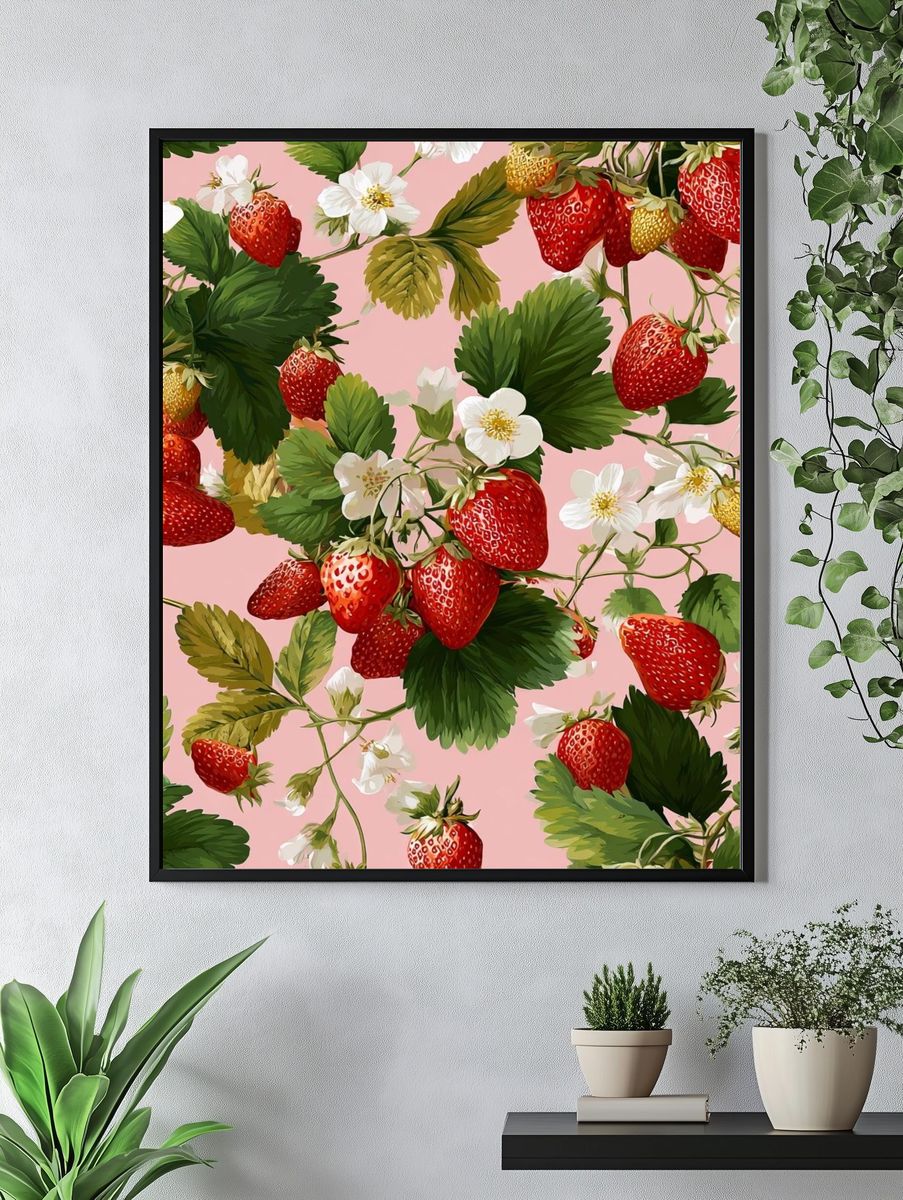 Strawberry Blossom Botanical Print. — room view 4
