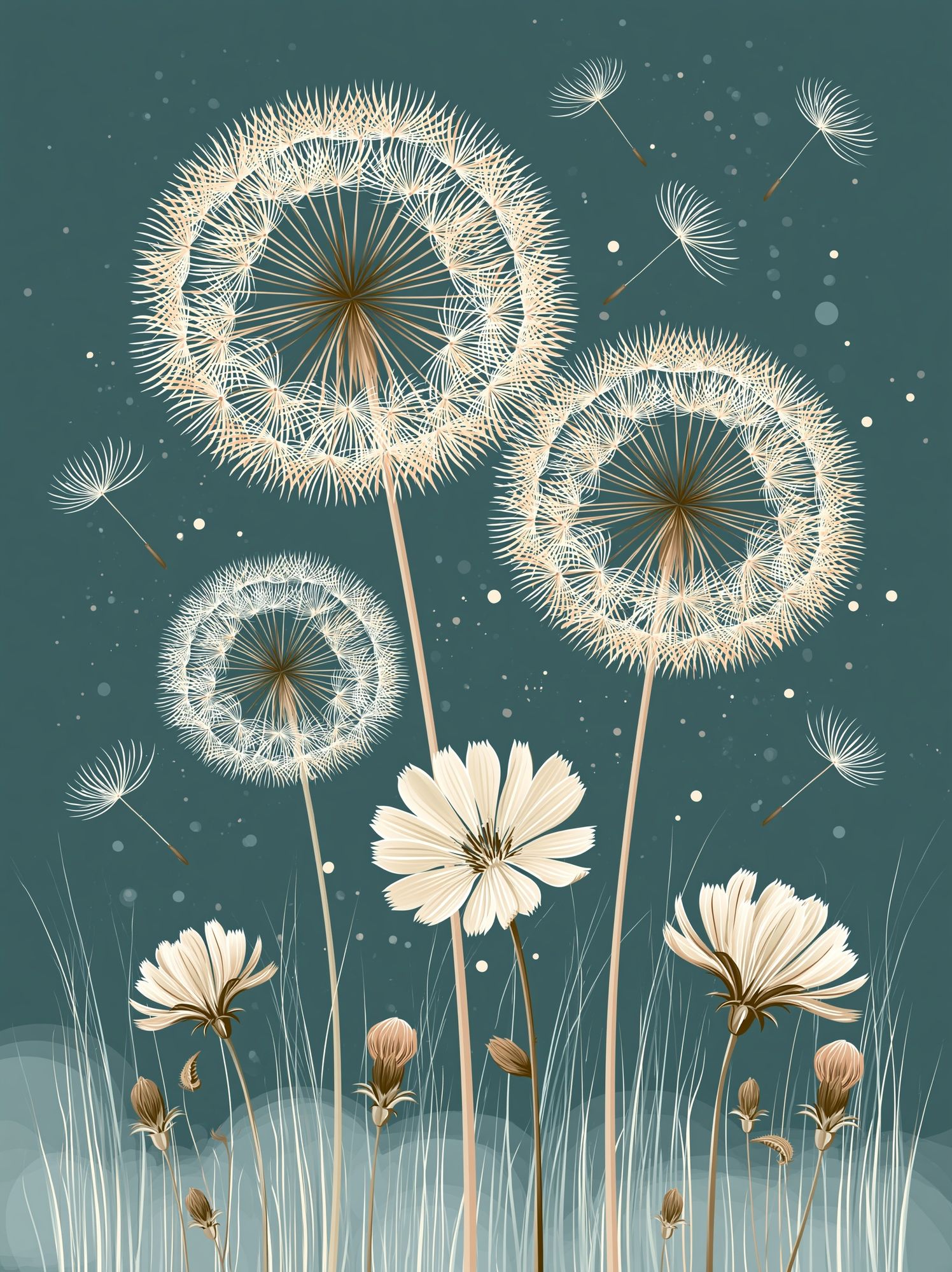 Dandelion Meadow Botanical Print. poster — botanical art