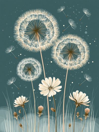 Dandelion Meadow Botanical Print. poster