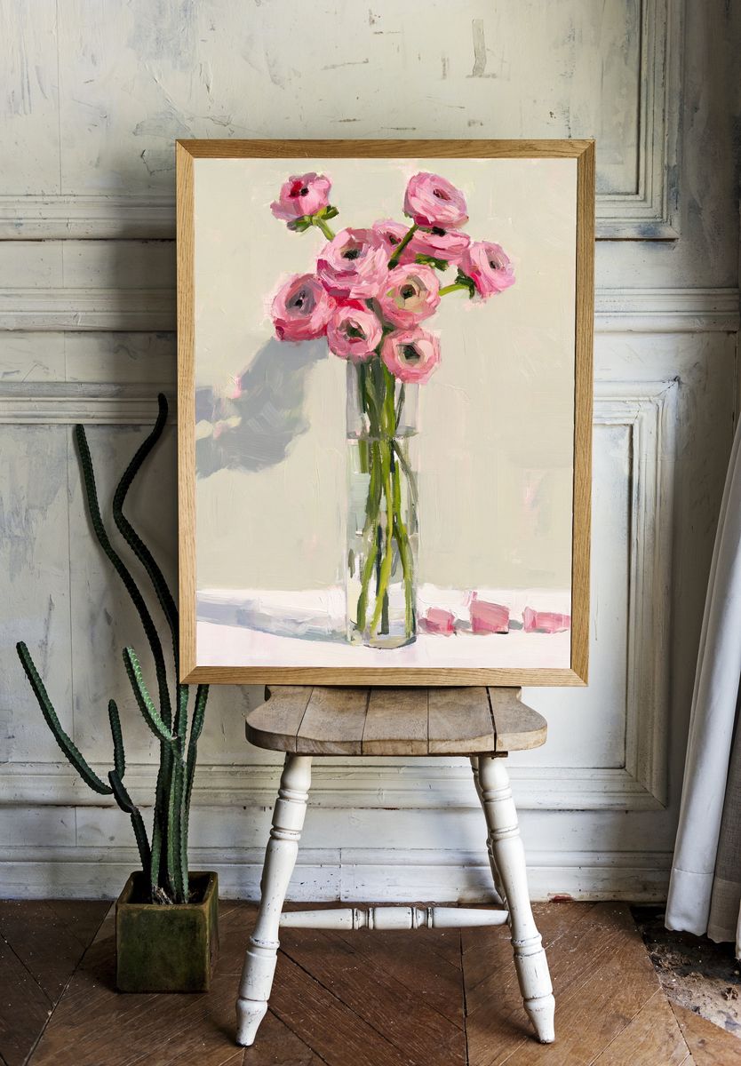 Pink Ranunculus Vase Illustration Poster. room preview