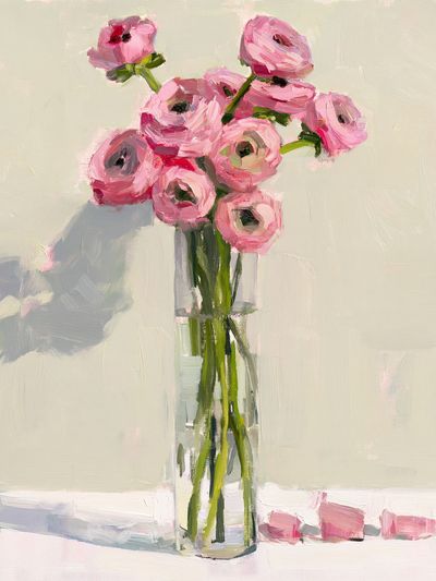 Pink Ranunculus Vase Illustration Poster. poster