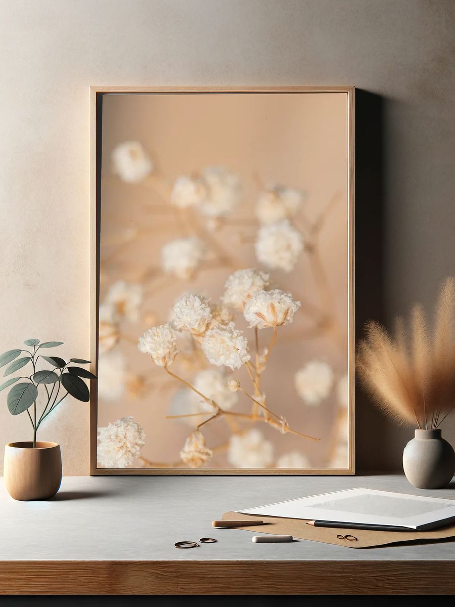 Dried gypsophila flowers macro shot. — room view 2
