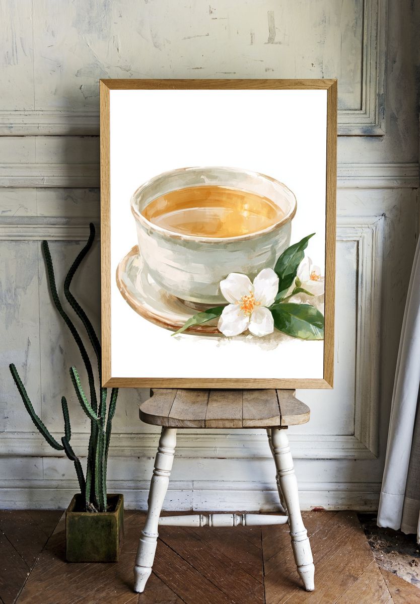 Tea Cup Watercolor Print. room preview
