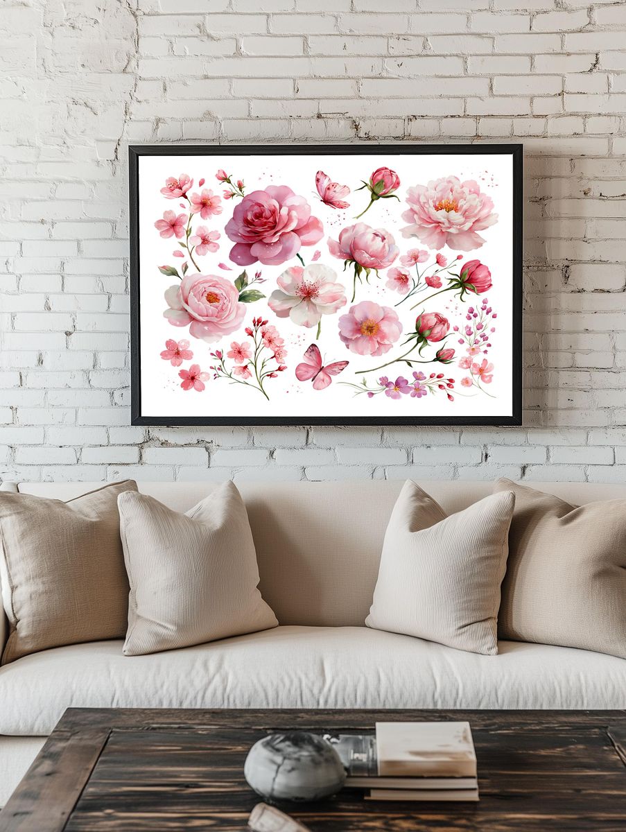 Pink Blossom Watercolor Poster. — room view 1
