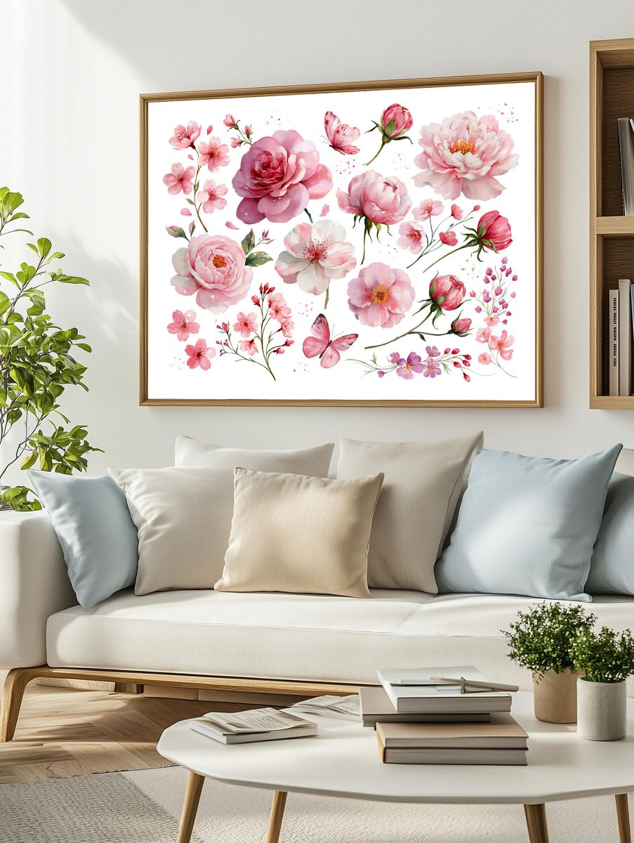 Pink Blossom Watercolor Poster. — room view 2