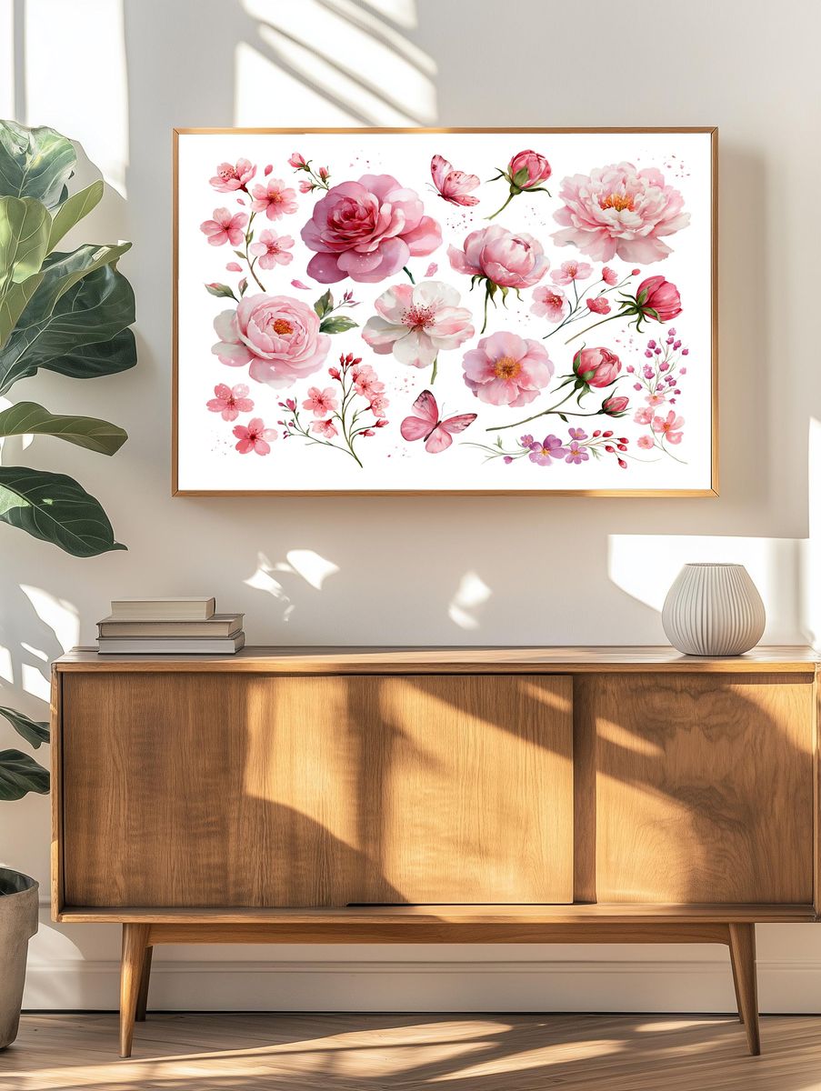 Pink Blossom Watercolor Poster. — room view 3