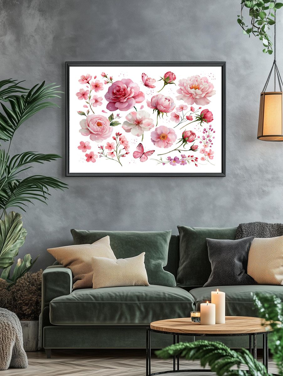 Pink Blossom Watercolor Poster. — room view 4