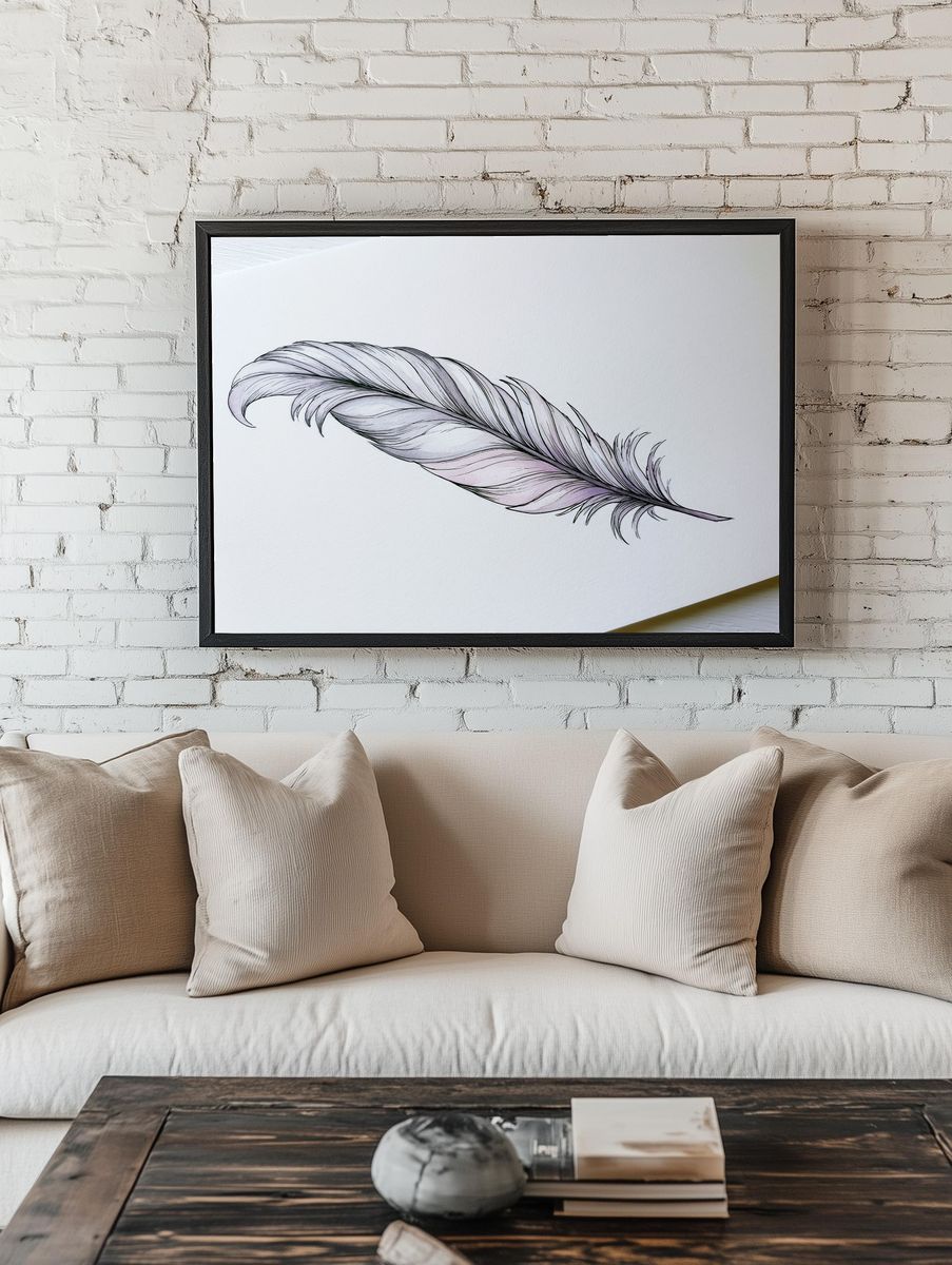 Feather Line Art Print. room preview