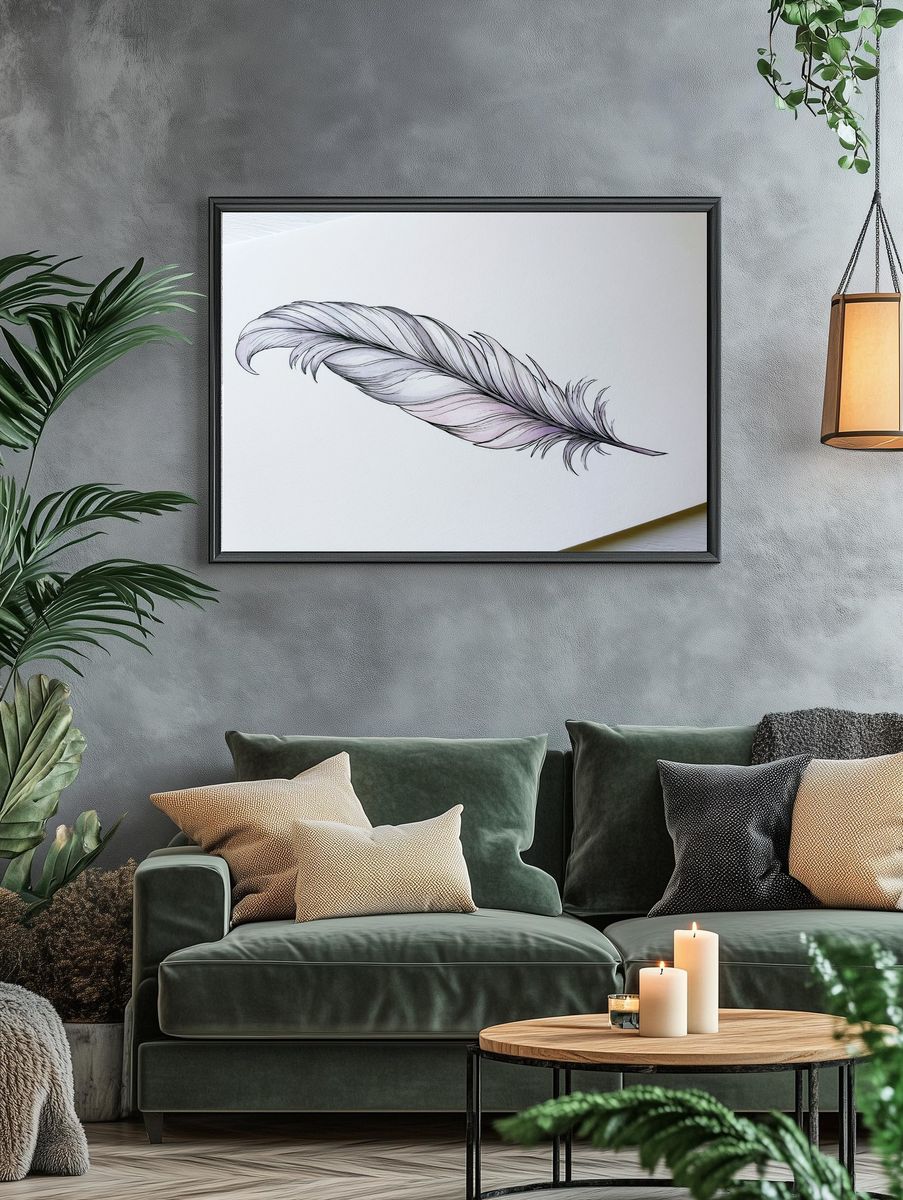 Feather Line Art Print. — room view 4