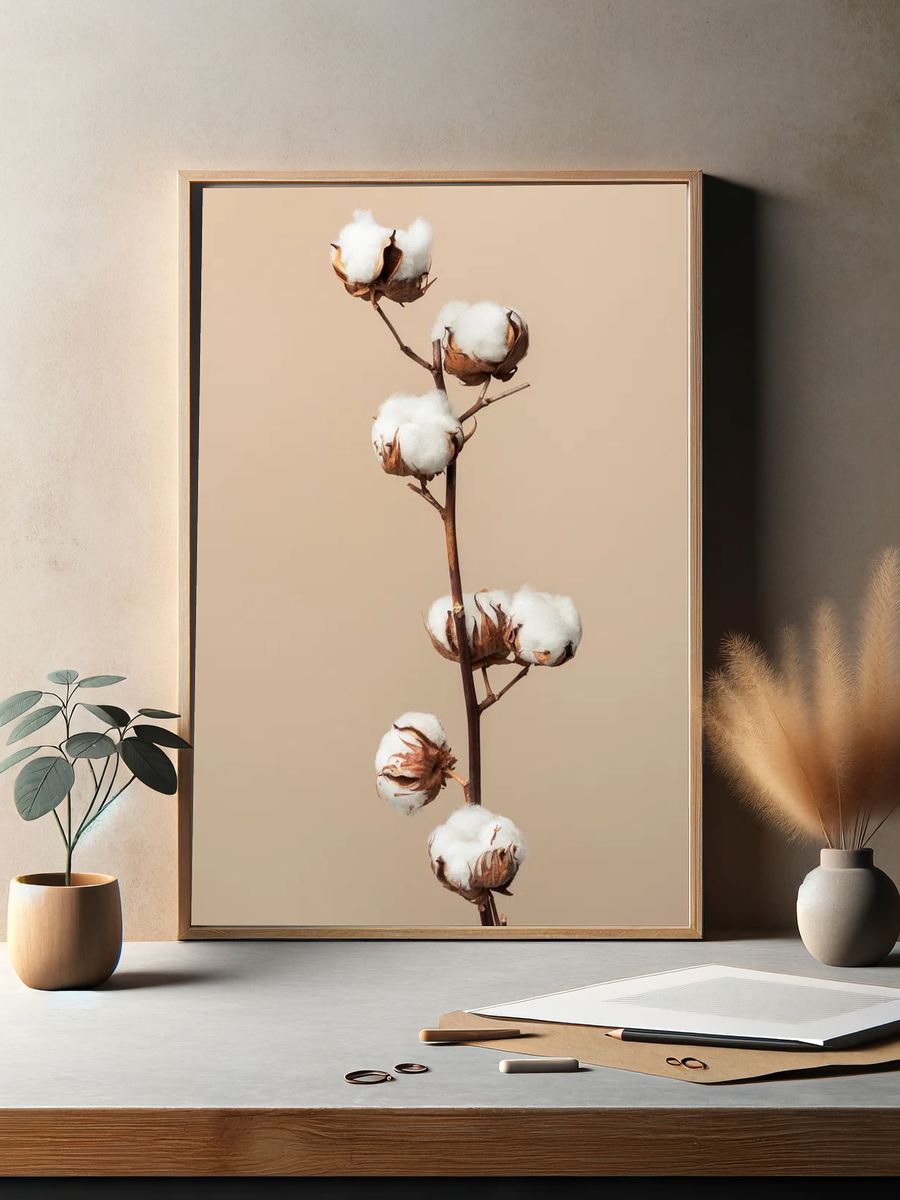 Dried fluffy cotton flower branch. — room view 2