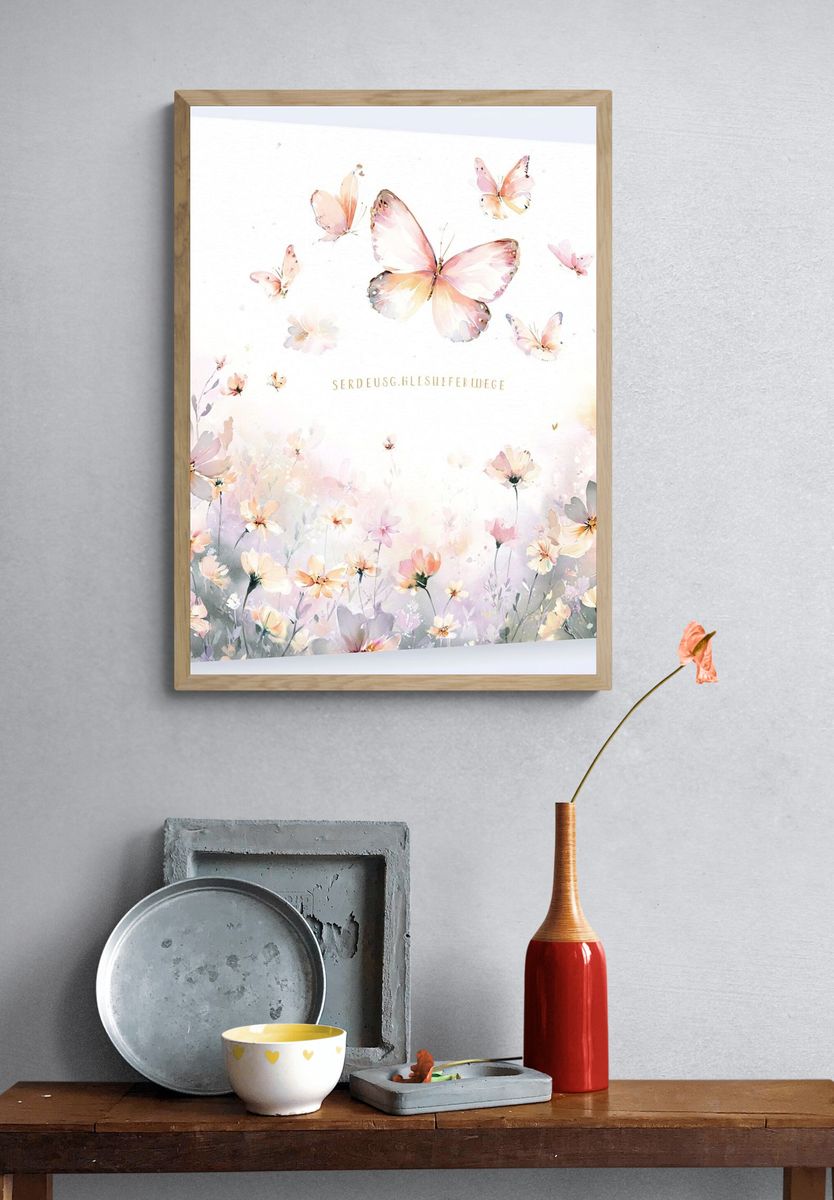 Pastel Butterfly Meadow Print. — room view 3