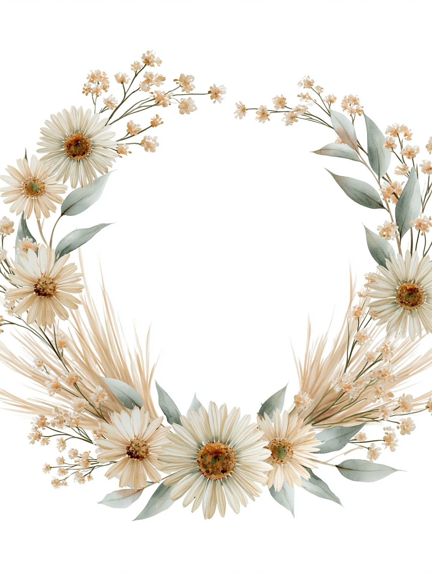 Daisy Floral Wreath Print. poster — botanical art