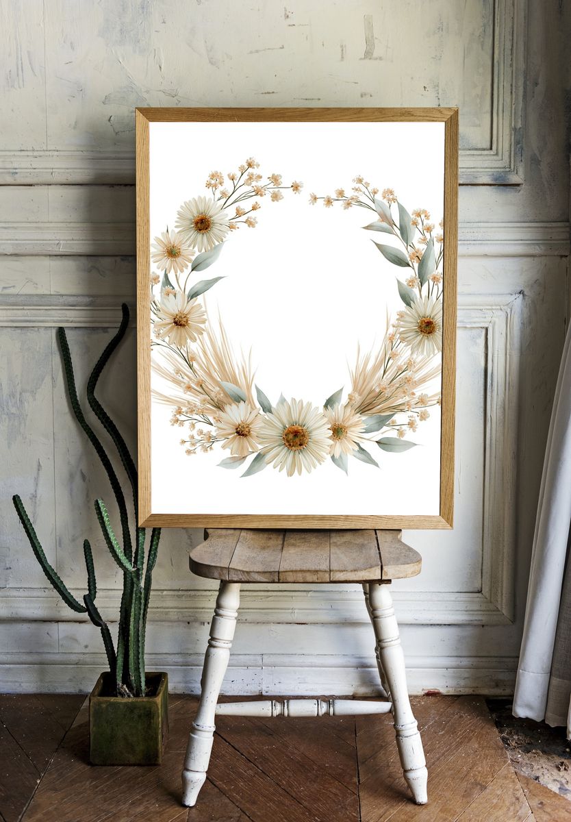 Daisy Floral Wreath Print. — room view 1