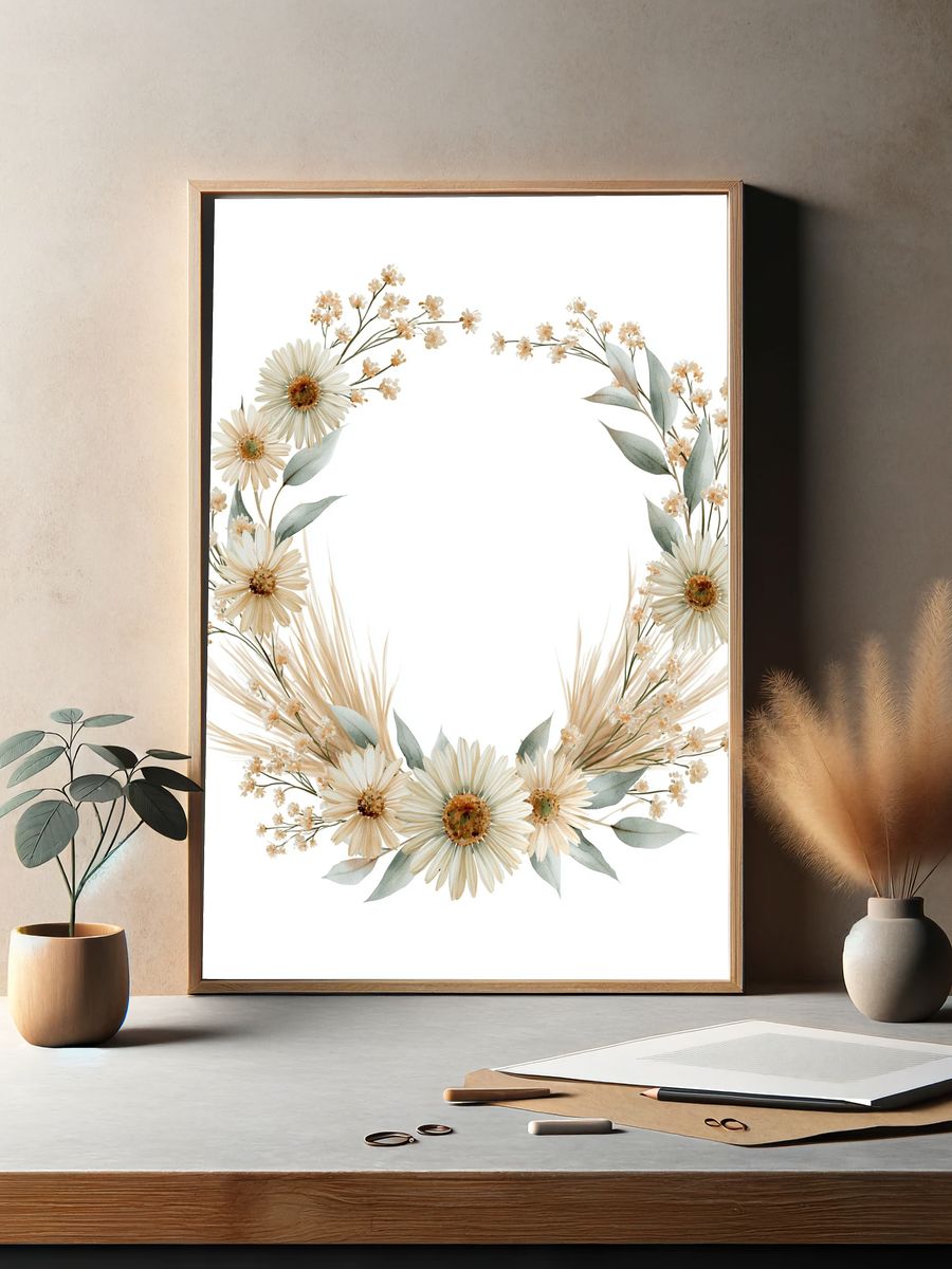 Daisy Floral Wreath Print. — room view 2