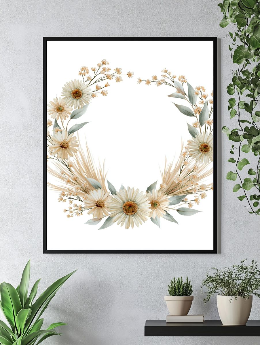 Daisy Floral Wreath Print. — room view 4