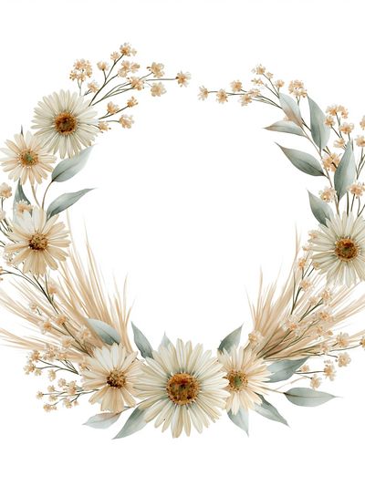 Daisy Floral Wreath Print. poster