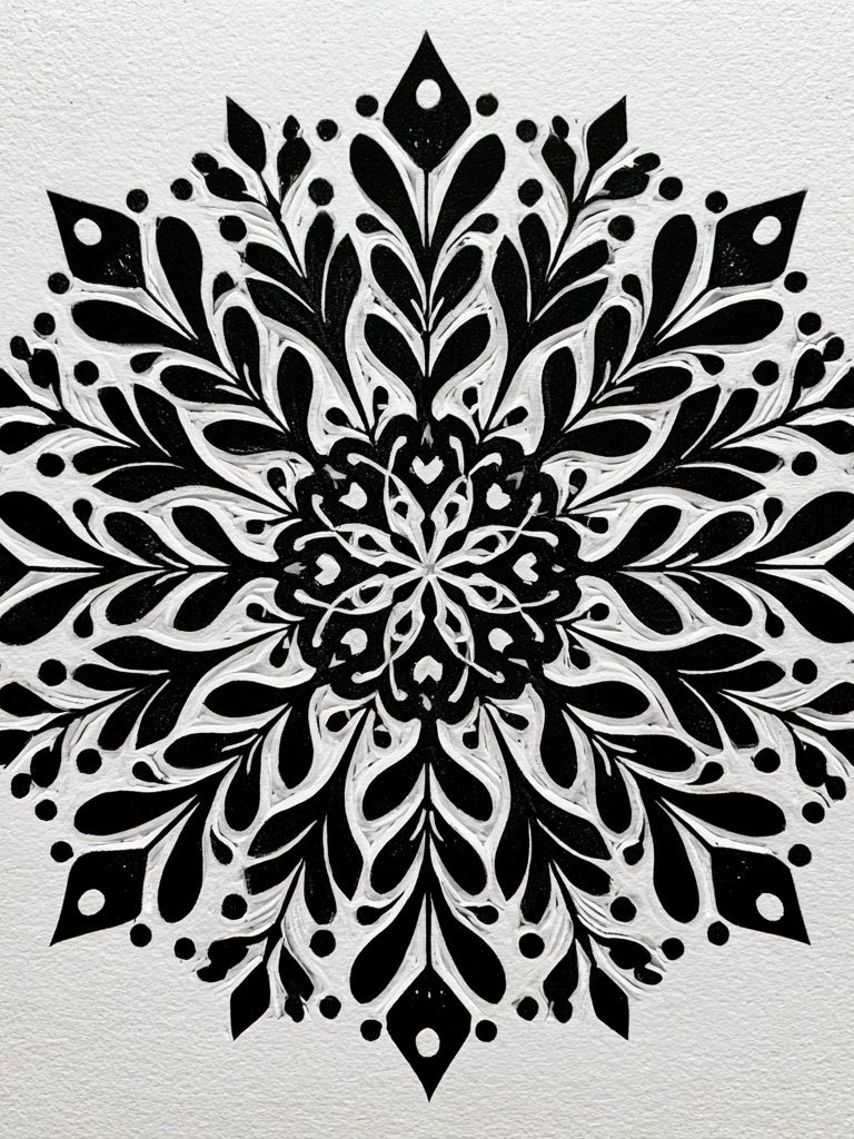 Black Floral Mandala Print. poster — botanical art