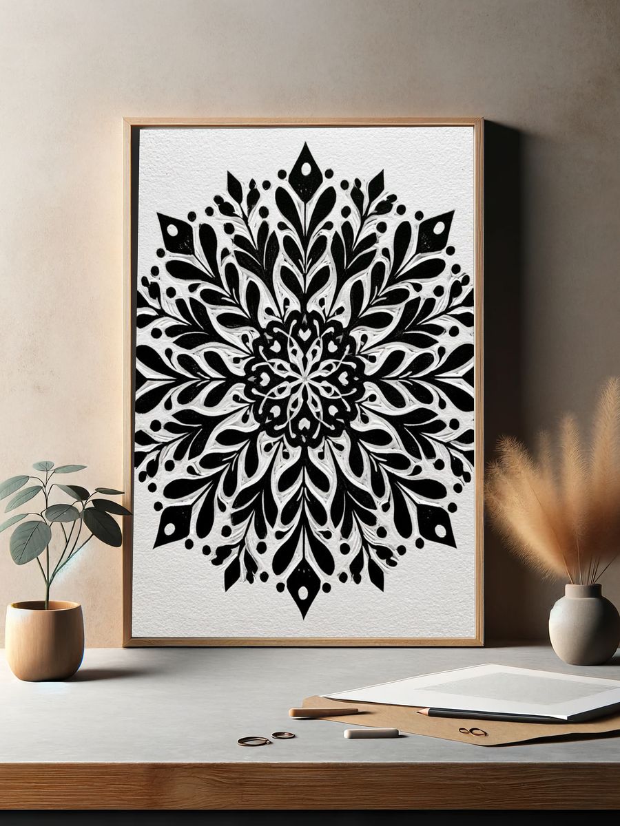Black Floral Mandala Print. — room view 2